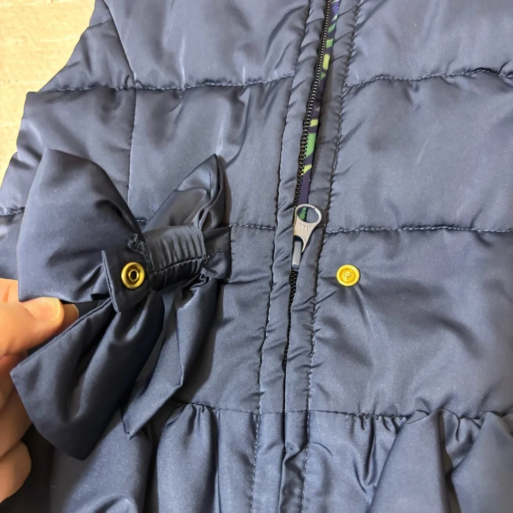 Lilly Pulitzer Girl's Navy Blue Mini Kate Puffer Vest Ruffle Bow Detail Size 4-5